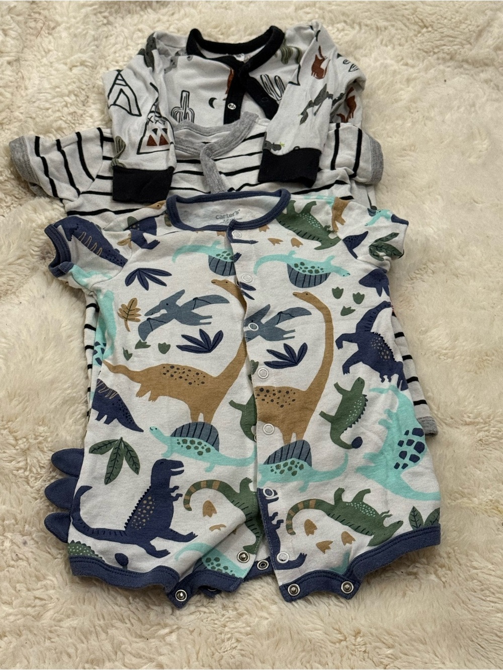 Carter's White, Navy & Green Dinosaur Romper Set